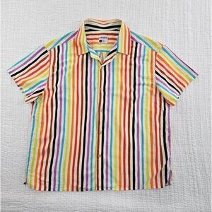 Pride Target Shirt‎ Men XL Stripe Button Short Sleeve Cotton Rayon Blend EUC